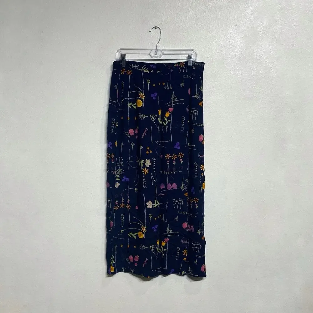 Stonebridge Navy Floral Vintage Maxi Skirt Sz M